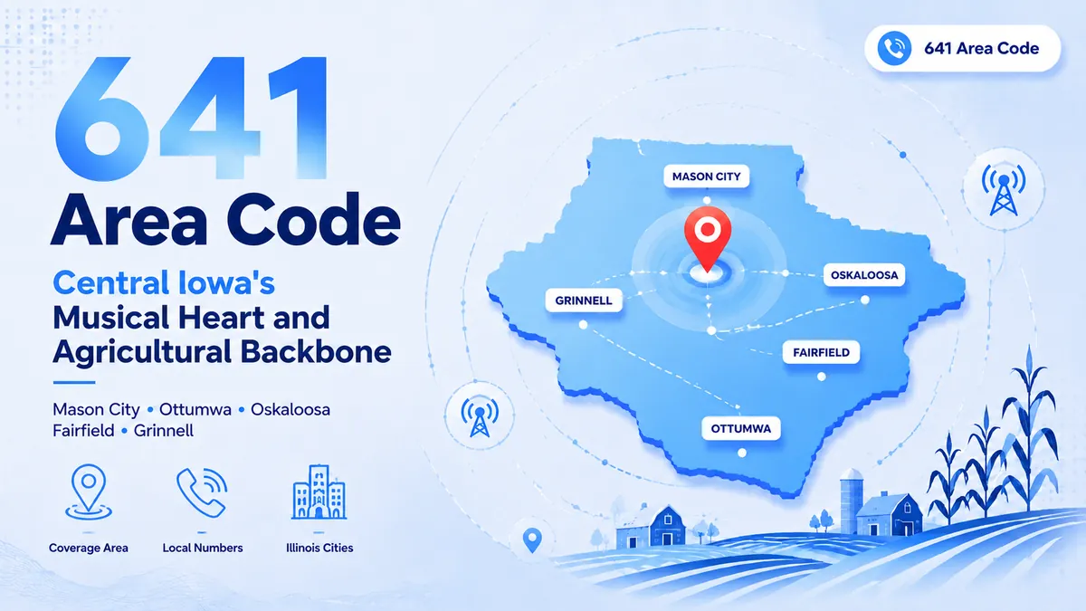 641 area code — central Iowa coverage map including Mason City, Marshalltown, Ottumwa, and Pella