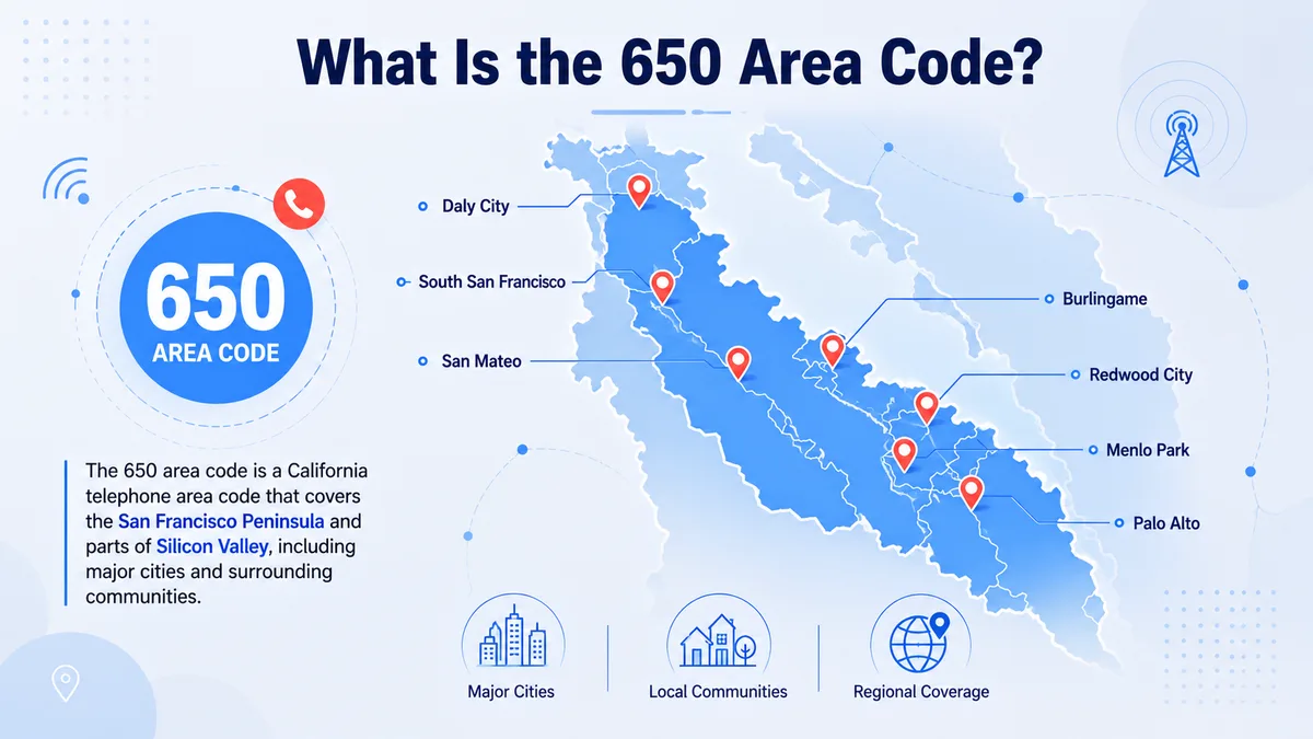 What is the 650 area code — San Francisco Peninsula map showing coverage of Palo Alto, San Mateo, Menlo Park, Redwood City, Foster City, South San Francisco, and San Bruno in San Mateo County