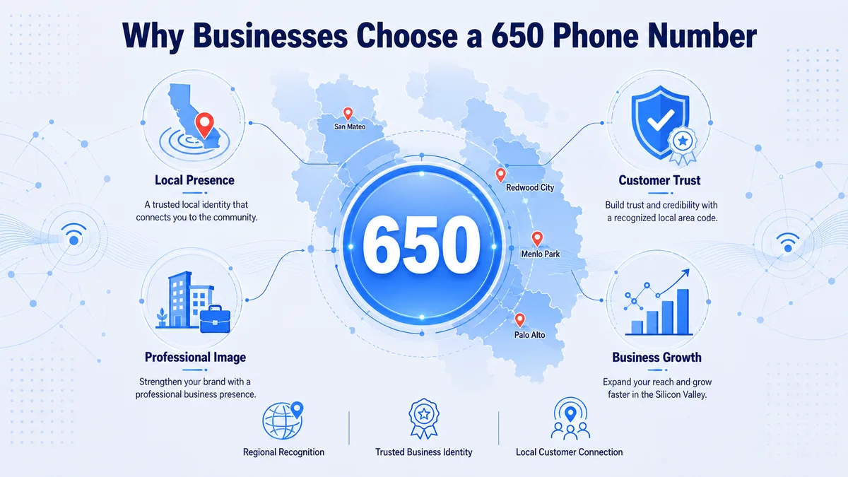 Why businesses choose a 650 area code number — building local credibility in Palo Alto, Menlo Park, and Redwood City with a Silicon Valley virtual phone number