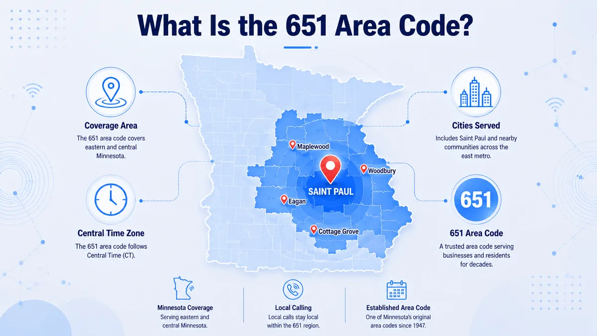 What is the 651 code — Minnesota map showing eastern Twin Cities coverage including Saint Paul, Maplewood, Roseville, Woodbury, Eagan, White Bear Lake, and Stillwater in Ramsey, Dakota, and Washington Counties