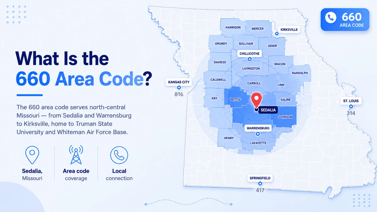 660 area code coverage map showing north-central Missouri including Sedalia, Warrensburg, Marshall, Chillicothe, Kirksville, Moberly, and Mexico