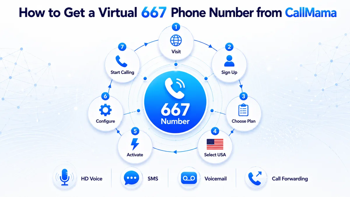 How to get a 667 area code virtual number — CallMama activation steps for Baltimore, Annapolis, Columbia, and central Maryland communities