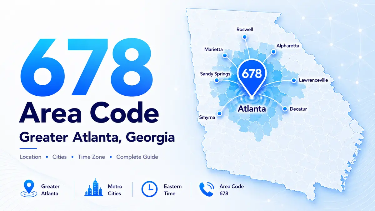 Atlanta Georgia suburban skyline — 678 area code overlay covering Marietta, Roswell, Alpharetta, Sandy Springs, Dunwoody, Lawrenceville, and the greater Atlanta metro
