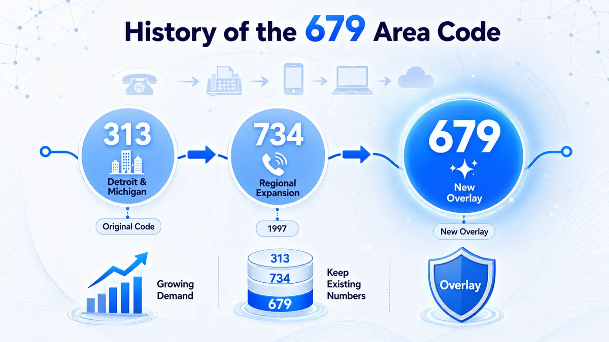 History of the 679 area code — Michigan telephone history from the original 313 area code through the 1997 734 split and the introduction of 679 as a relief overlay for southeastern Michigan