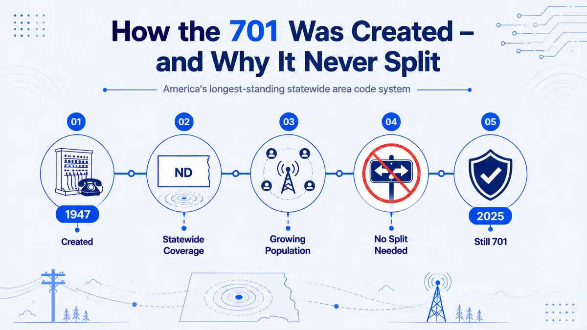 701 area code history timeline — North Dakota NANP 1947