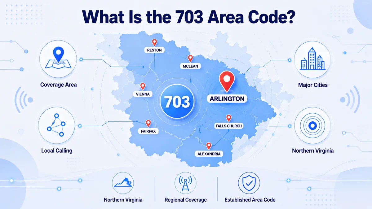 What is the 703 area code — Northern Virginia coverage map showing Arlington, Alexandria, McLean, Reston, Herndon, Vienna, Fairfax, and the Pentagon in the Washington D.C. metro area