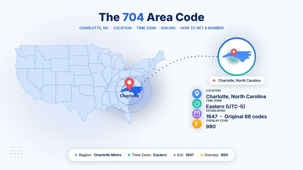 704 Area Code: Charlotte Location, Time Zone, Dialing & How to Get a Number