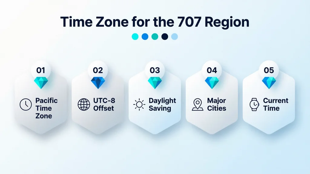 Time zone for the 707 area code region — Pacific Standard Time and Pacific Daylight Time