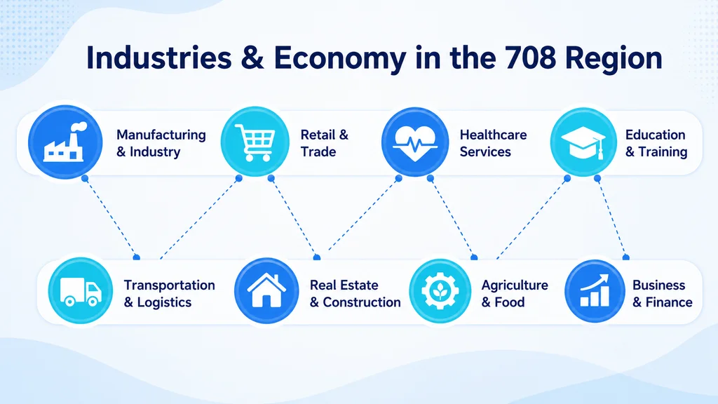 Industries and economy in the 708 area code region — manufacturing, healthcare, retail and logistics