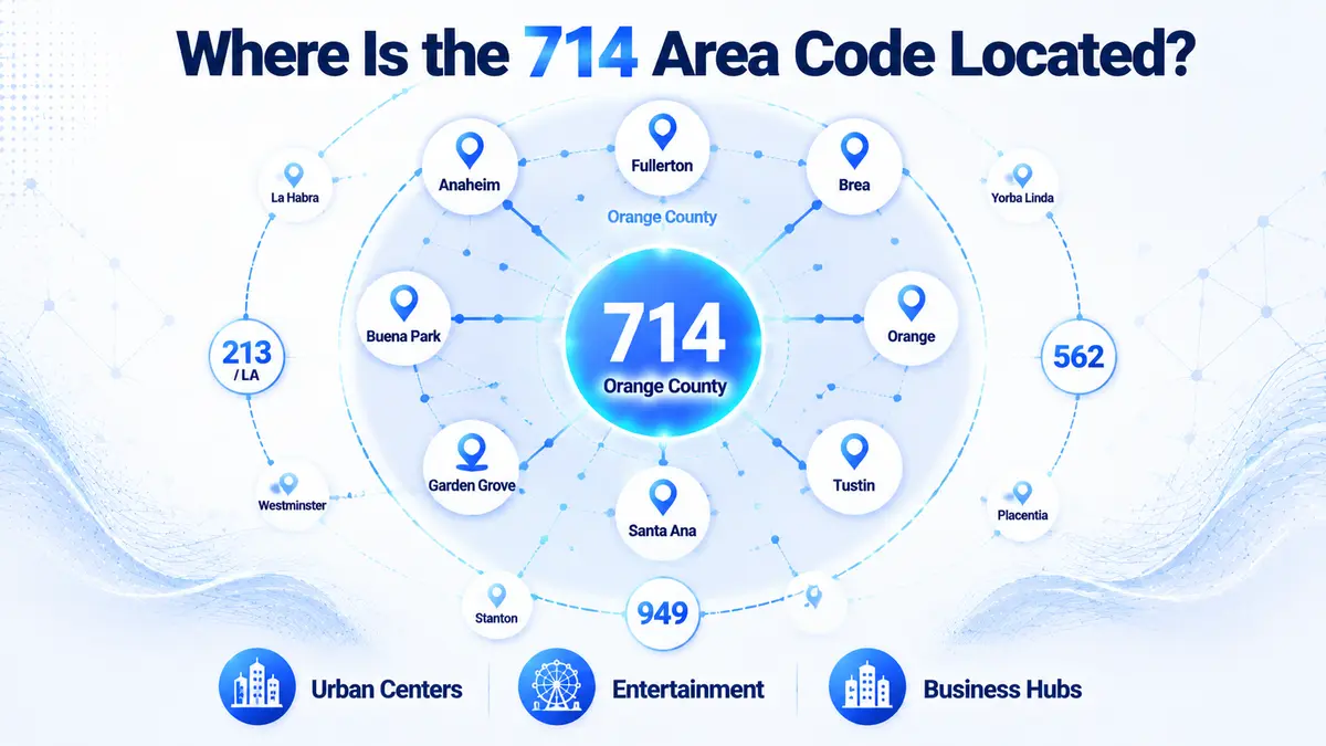 714 area code location map — central and north-central Orange County California coverage including Anaheim, Santa Ana, Fullerton, Garden Grove, Buena Park, La Habra, Yorba Linda, and Brea