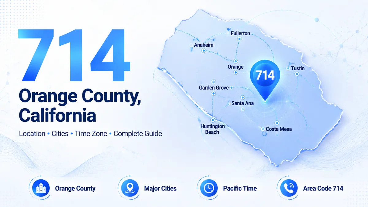 Orange County California skyline — 714 area code covering Anaheim, Santa Ana, Fullerton, Garden Grove, and Buena Park in central and north-central Orange County
