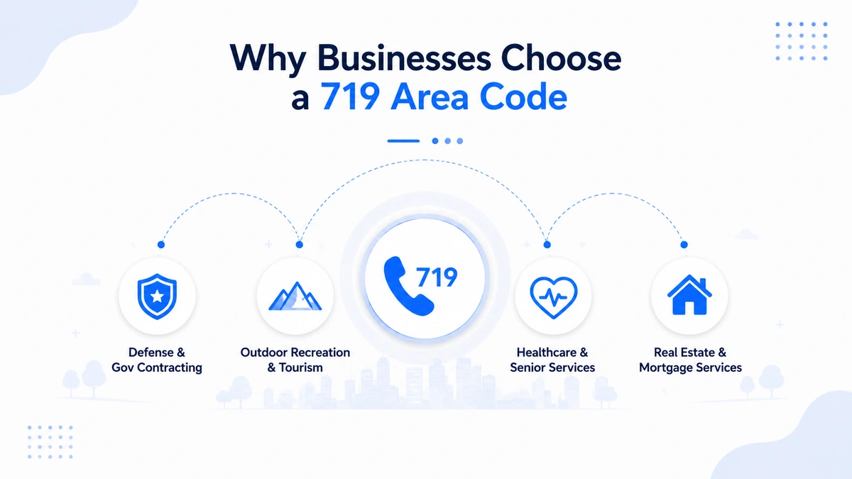 Why businesses choose a 719 area code — defense and government contracting, outdoor recreation and tourism, healthcare and senior services, real estate and mortgage services in southeastern Colorado