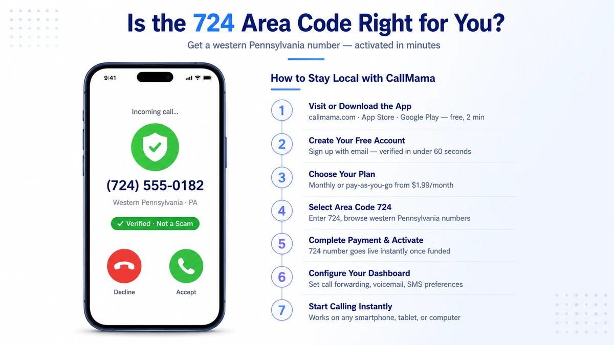 Step-by-step guide to getting a virtual 724 area code phone number for western Pennsylvania — New Castle, Butler, Greensburg, Washington, and Pittsburgh suburbs
