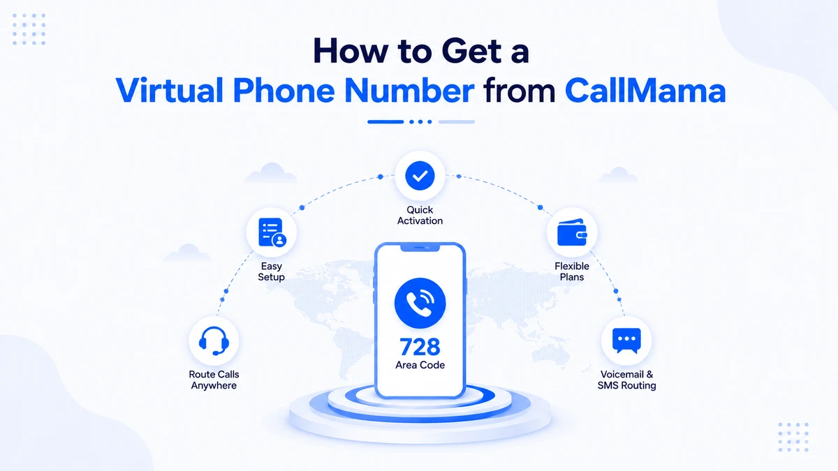 How to get a virtual phone number from CallMama — 728 area code on mobile with quick activation, easy setup, flexible plans, route calls anywhere, and voicemail and SMS routing