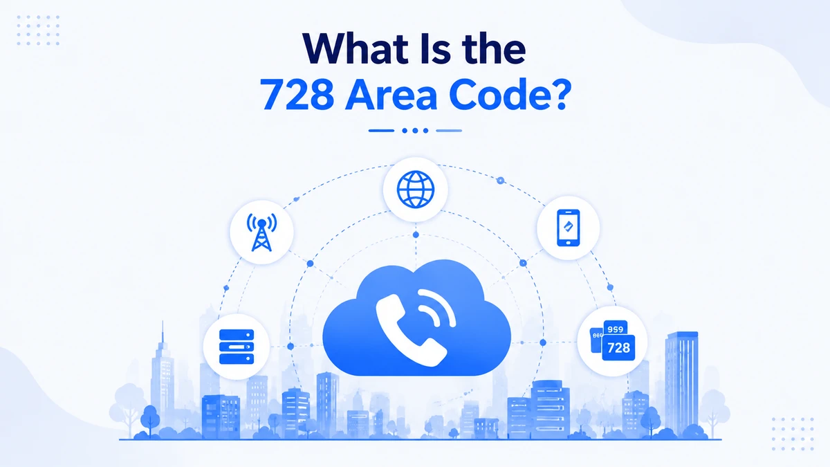 What is the 728 area code — Connecticut overlay showing cloud-based calling network with 728 and 959 codes, wireless tower, mobile device, and server icons for northern and eastern Connecticut