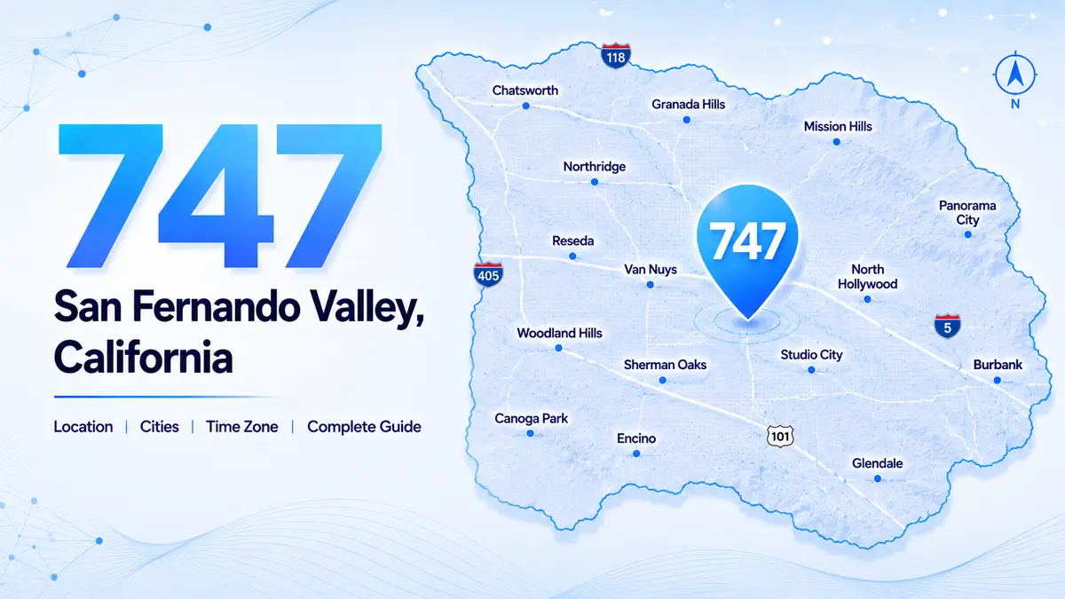 San Fernando Valley Los Angeles California skyline — 747 area code overlay covering Burbank, Glendale, North Hollywood, Van Nuys, Studio City, Sherman Oaks, and Woodland Hills alongside 818