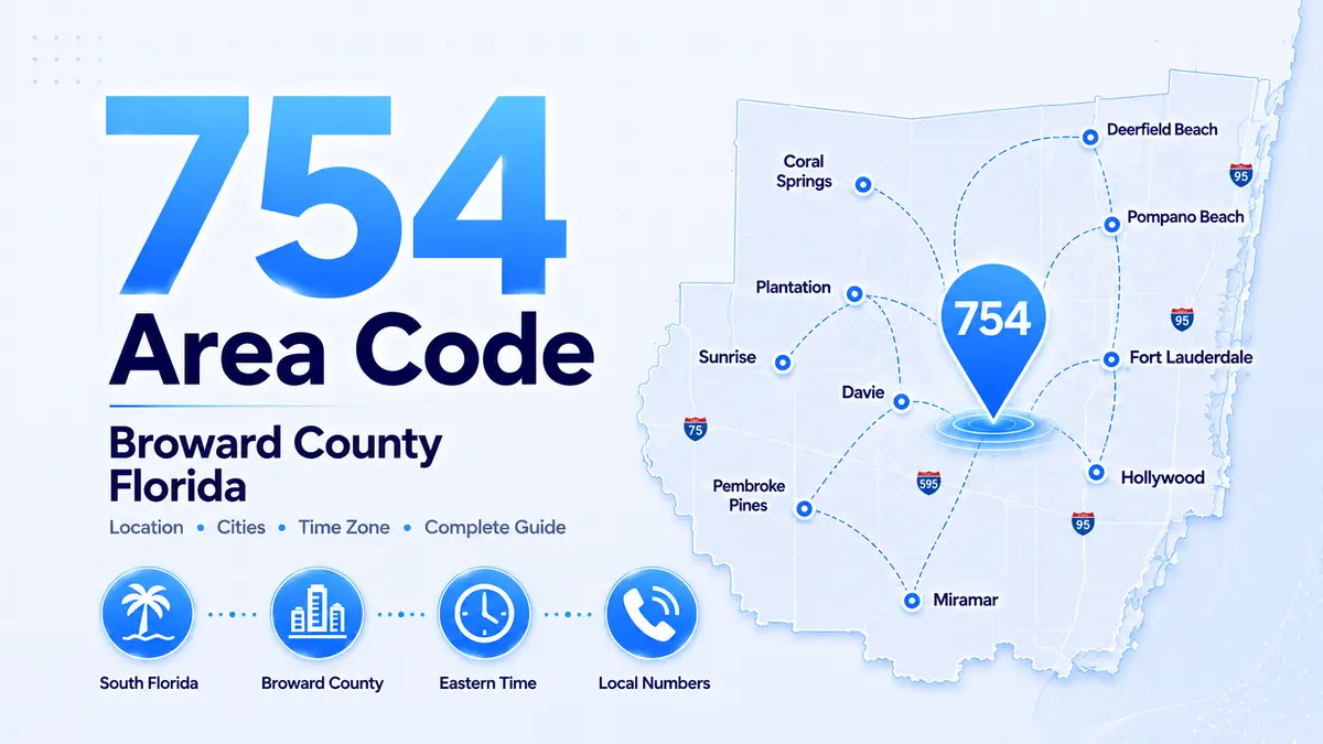 Fort Lauderdale Florida skyline — 754 area code overlay covering Broward County cities including Hollywood, Pembroke Pines, Coral Springs, Pompano Beach, and Miramar alongside the 954 area code