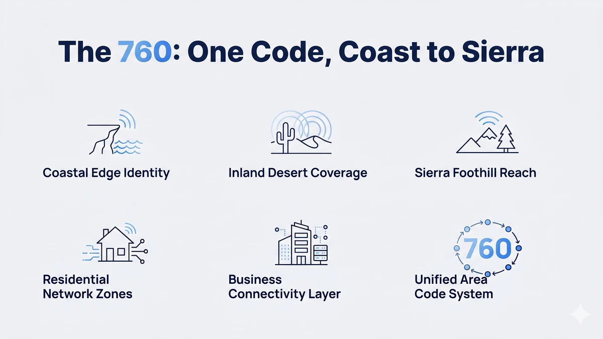 The 760 area code as one code spanning the California coast, inland desert, and Sierra foothills