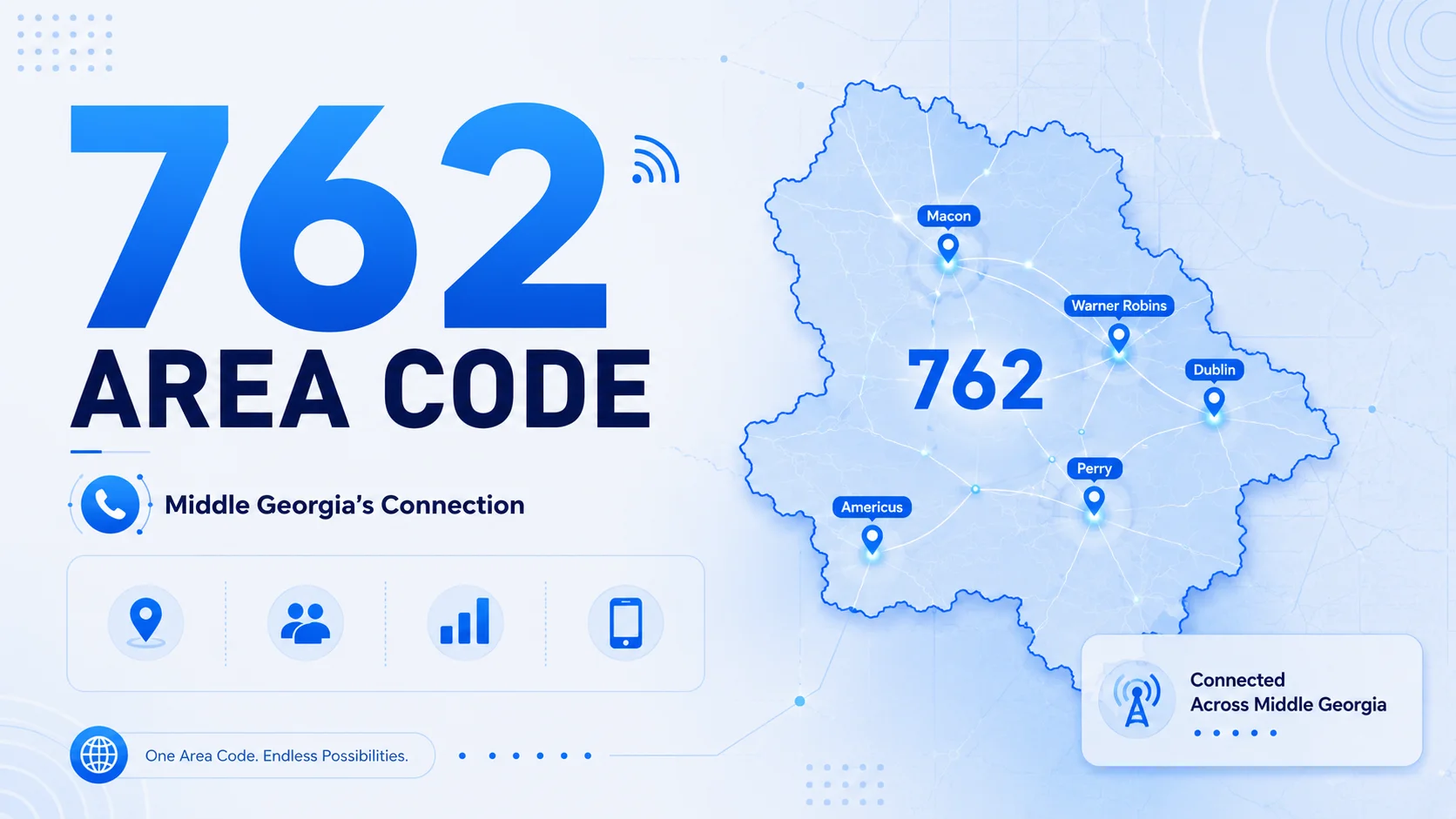 762 area code — Middle Georgia connection map covering Columbus, Augusta, Athens and Rome
