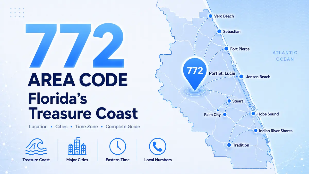 Florida Treasure Coast coastline and Port St. Lucie skyline — 772 area code covering St. Lucie, Indian River, Martin, and Okeechobee Counties including Fort Pierce, Stuart, Vero Beach, and Okeechobee