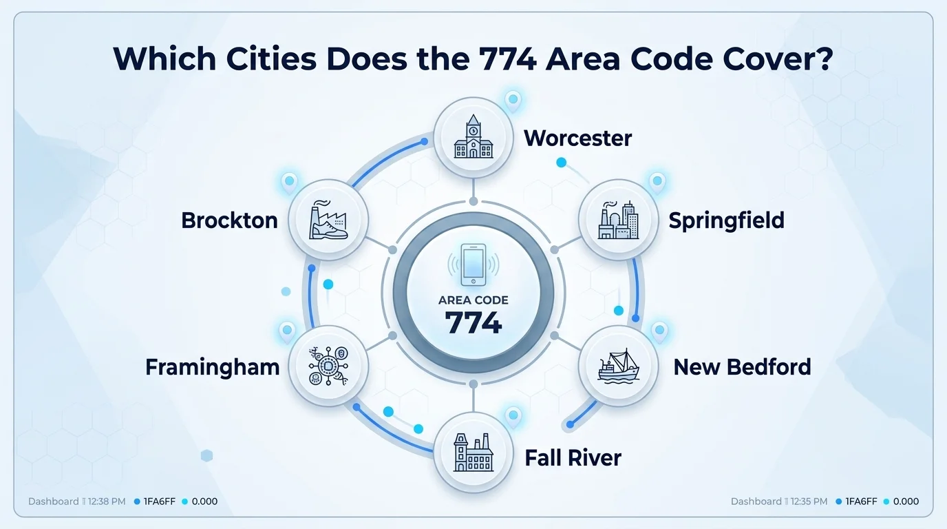 Which cities does the 774 area code cover — Worcester, New Bedford, Brockton, Fall River, Cape Cod and more