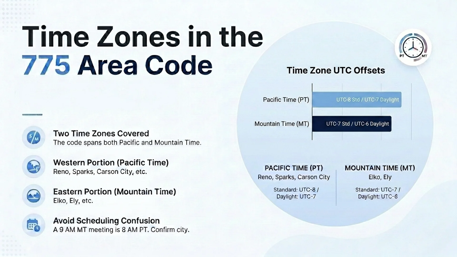 Time zones in the 775 area code — Pacific Time in the west, Mountain Time in the east