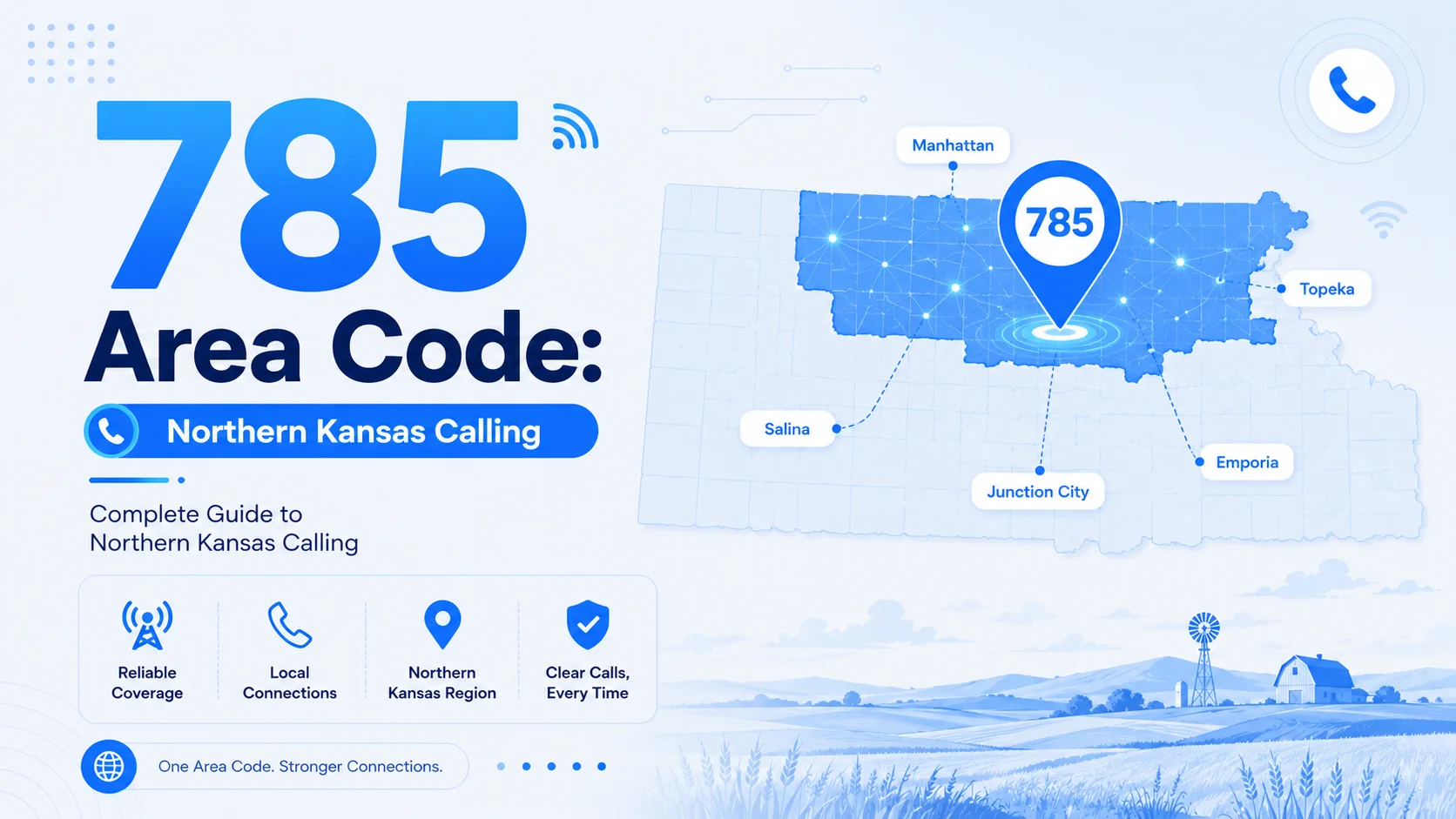 785 area code — complete guide to northern Kansas calling covering Topeka, Lawrence, Manhattan, Salina, and Emporia