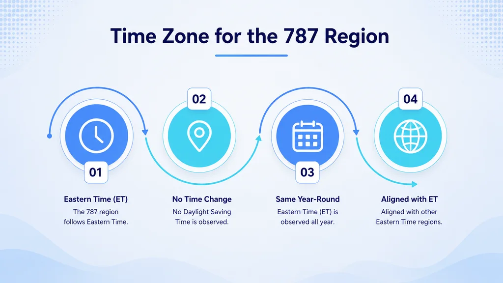 Time zone for the 787 area code region — Atlantic Standard Time, no Daylight Saving in Puerto Rico
