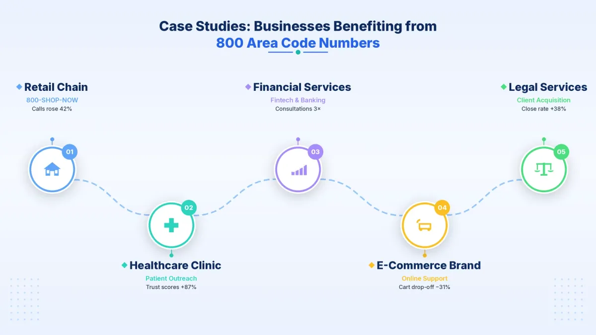 Case studies of businesses benefiting from 800 area code toll-free numbers — e-commerce, healthcare, and professional services