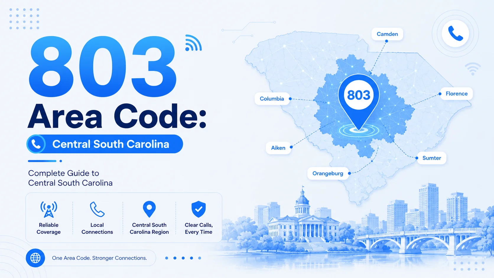 803 area code — complete guide to central South Carolina calling covering Columbia, Rock Hill, Aiken, Sumter, and Orangeburg