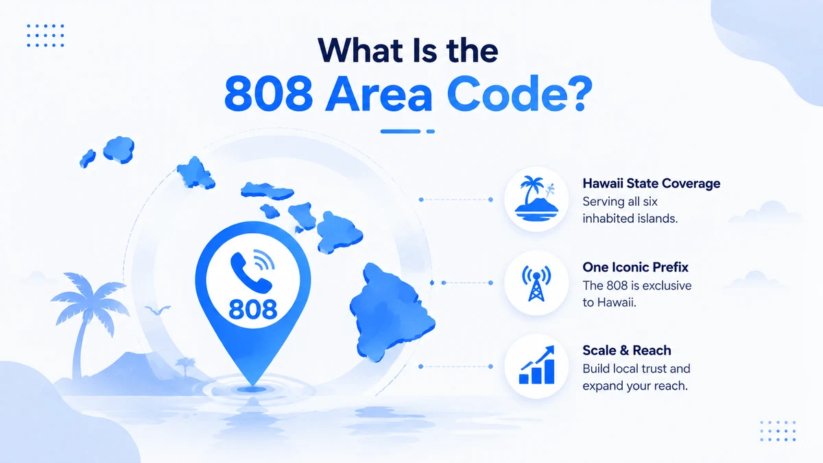 What is the 808 area code — map of Hawaii showing Honolulu, Oahu, Maui, Kauai, and the Big Island