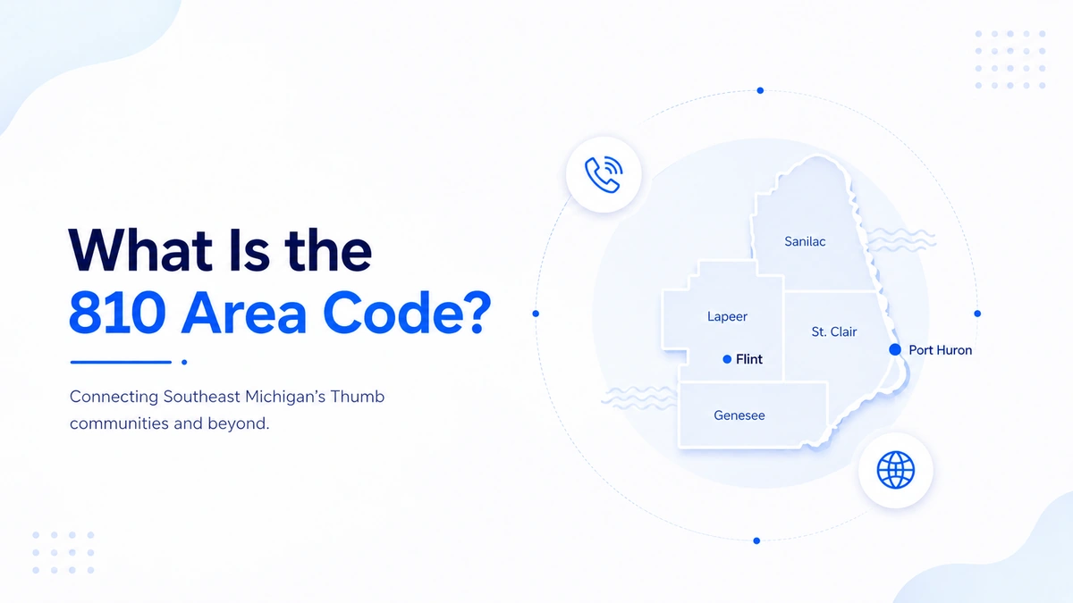 What is the 810 area code — Southeast Michigan Thumb peninsula map showing Flint, Port Huron, Genesee, Lapeer, Sanilac, and St. Clair counties