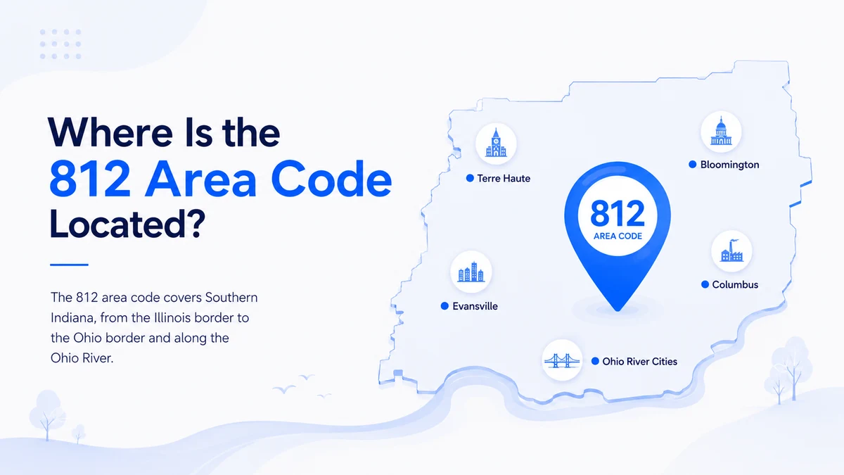 Where is the 812 area code located — map of Southern Indiana showing Evansville and Southwest Indiana, Bloomington and Monroe County, Terre Haute and Vigo County, and the Ohio River border cities