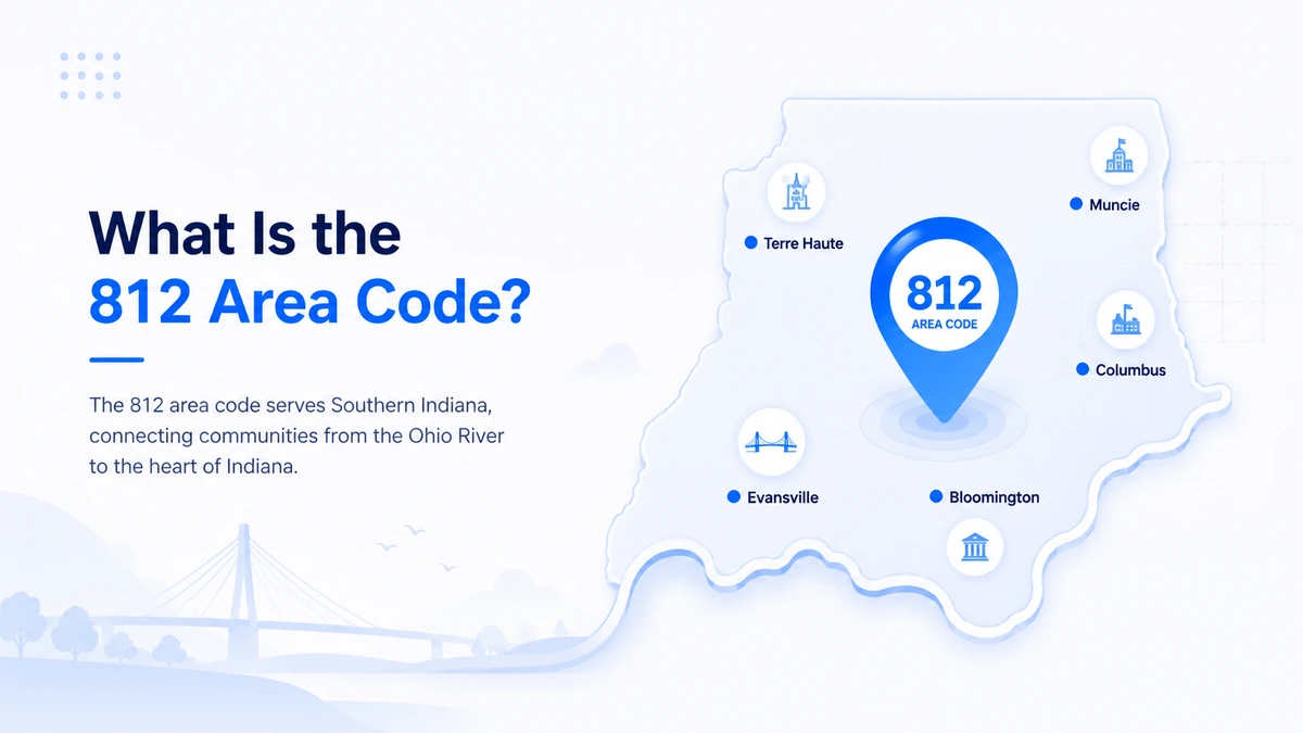 What is the 812 area code — Southern Indiana map showing Evansville, Bloomington, Terre Haute, Columbus, and the Ohio River border counties