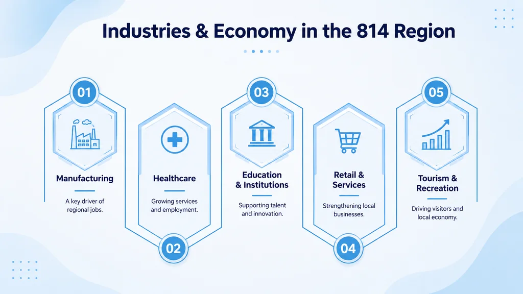 Industries and economy in the 814 area code region — manufacturing, higher education and tourism