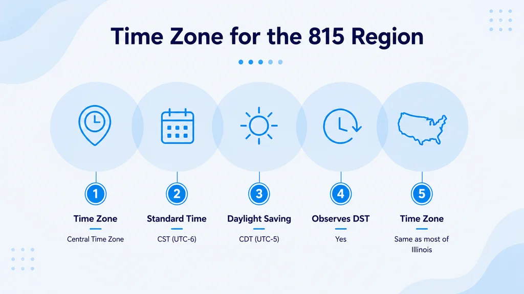 Time zone for the 815 area code region — Central Standard Time and Central Daylight Time