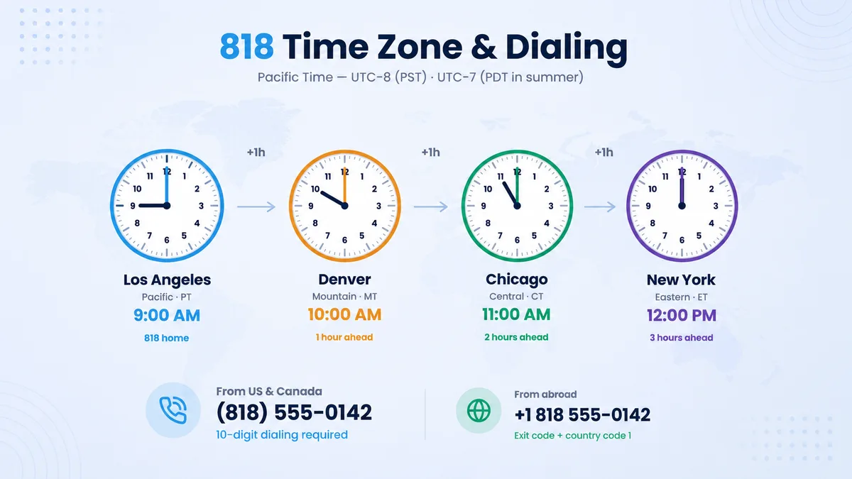 818 area code Pacific Time Zone dialing guide
