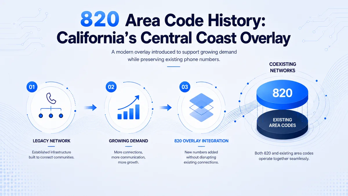 820 area code history — California's 805 code established in 1984, growing demand pressure through the 2000s, and the 2022 launch of the 820 overlay approved by the California Public Utilities Commission