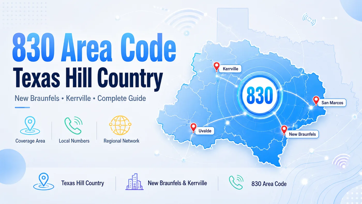 830 area code — Texas Hill Country map covering New Braunfels, Kerrville, Del Rio, Eagle Pass, Uvalde, Boerne, Fredericksburg, and Seguin in south-central Texas