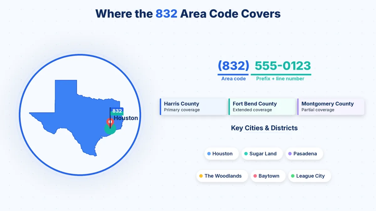 Cities and counties covered by the 832 area code in Greater Houston