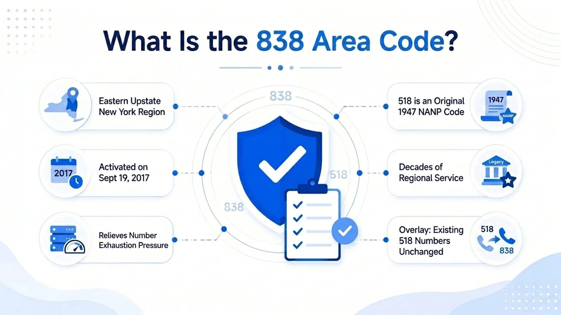 What is the 838 area code — overlay for the 518 area code in eastern Upstate New York