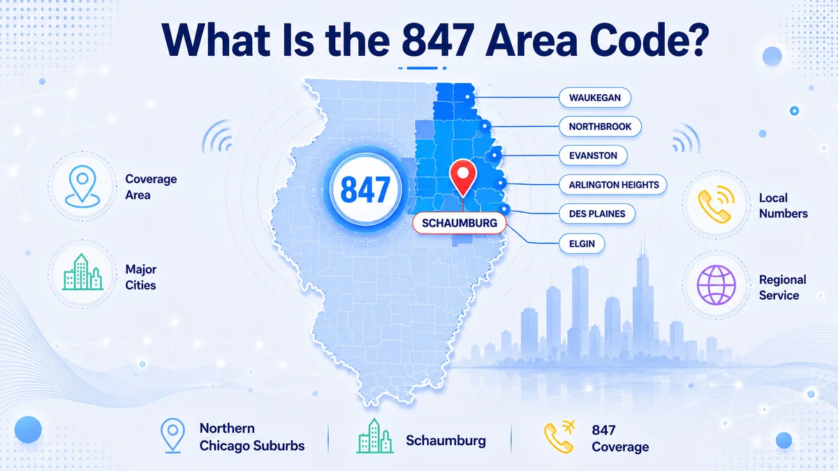 What is area code 847 — northern Chicago suburbs map covering Lake County and northern Cook County including Schaumburg, Evanston, Waukegan, Arlington Heights, and Skokie in Illinois