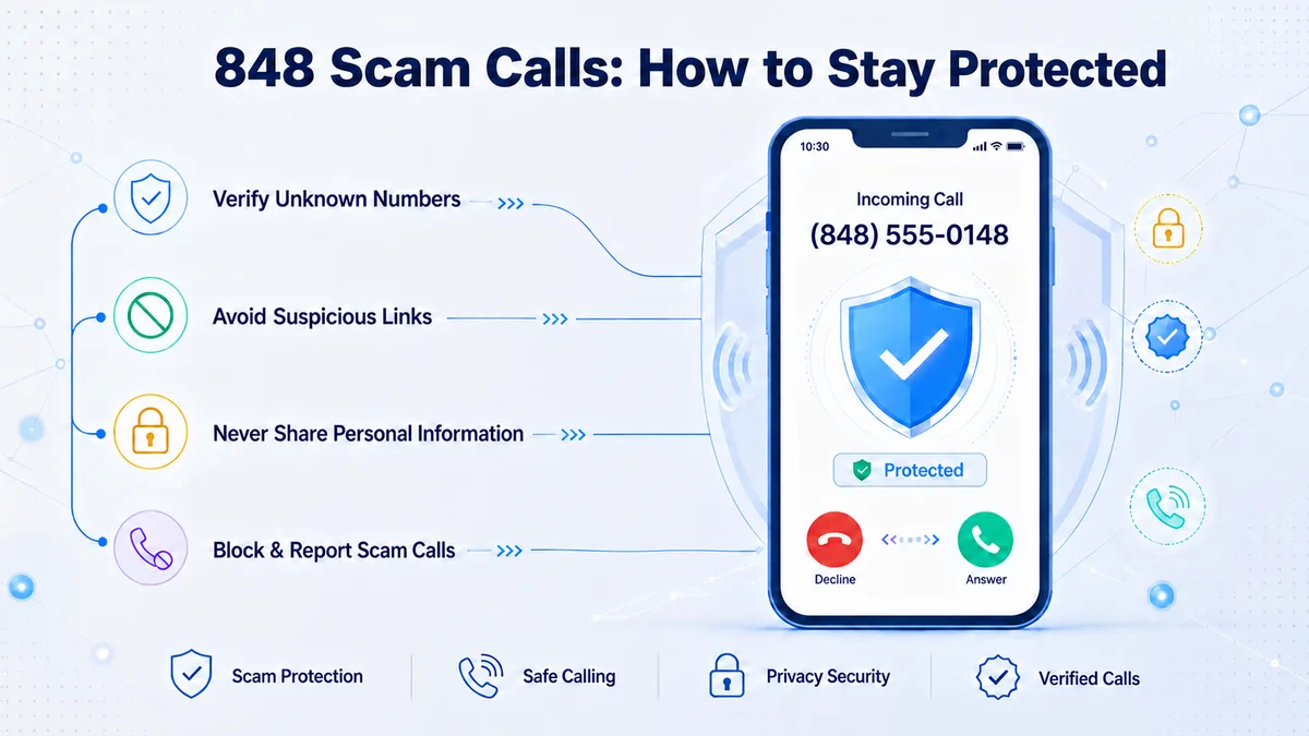848 scam calls — how to stay protected from spoofed central New Jersey caller ID, including caller protection, scam alerts, blocking suspicious calls, and verifying unknown 848 numbers
