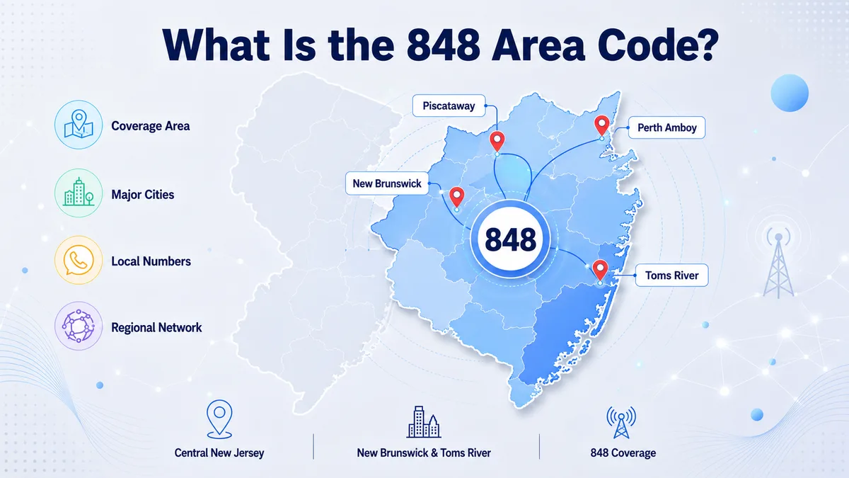 What is area code 848 — central New Jersey overlay map covering Middlesex, Monmouth, and Ocean counties including Toms River, New Brunswick, Edison, Woodbridge, and the Jersey Shore