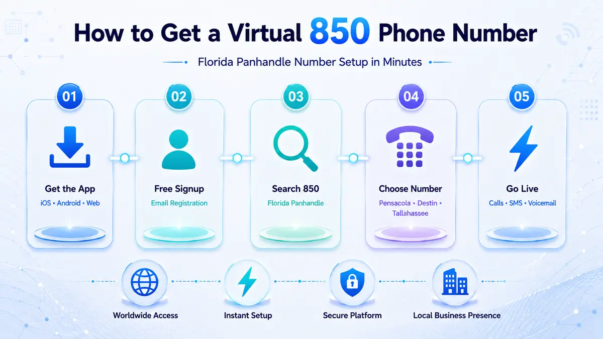 How to get an 850 area code virtual phone number — CallMama activation steps for Pensacola, Tallahassee, Panama City, Fort Walton Beach, Destin, and the broader Florida Panhandle Gulf Coast market