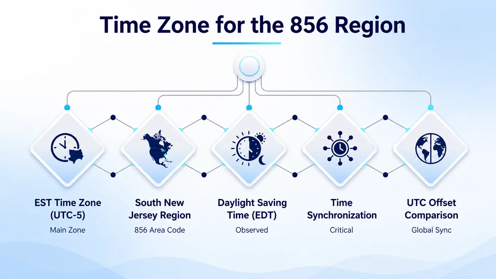 Time zone for the 856 area code region — Eastern Standard Time and Eastern Daylight Time