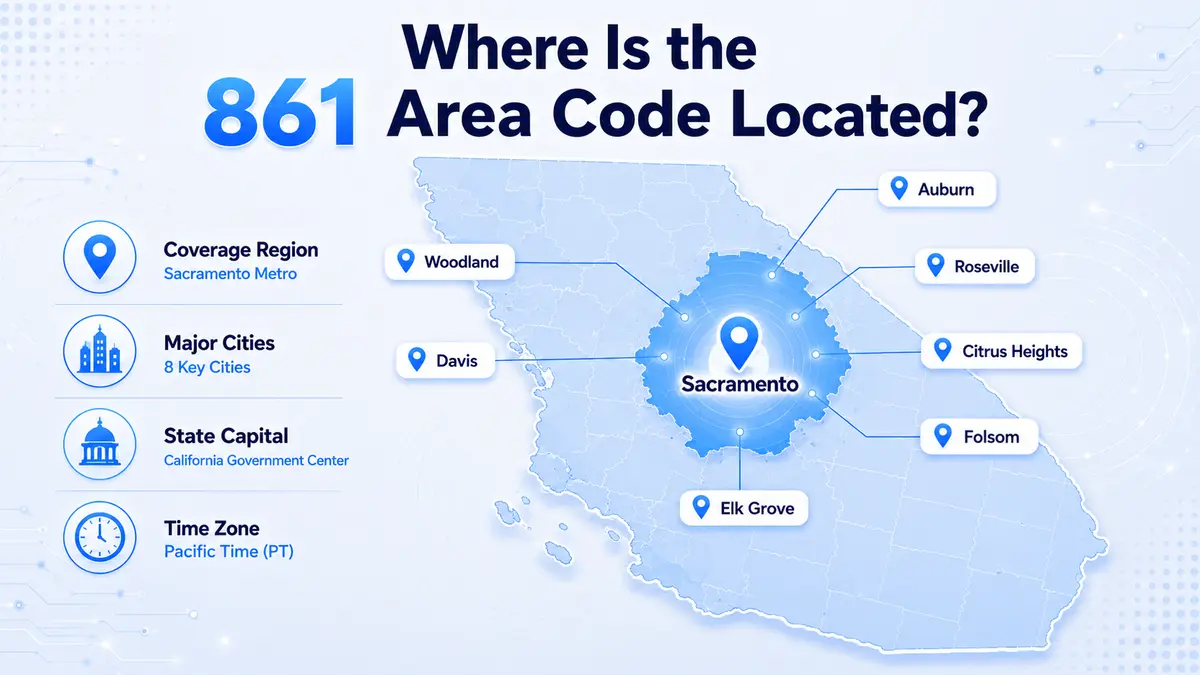 861 area code location map — California Sacramento metro overlay covering Sacramento city, Elk Grove, Roseville, Folsom, Rancho Cordova, Citrus Heights, Davis, Woodland, and Auburn in the Sacramento Valley on Pacific Time
