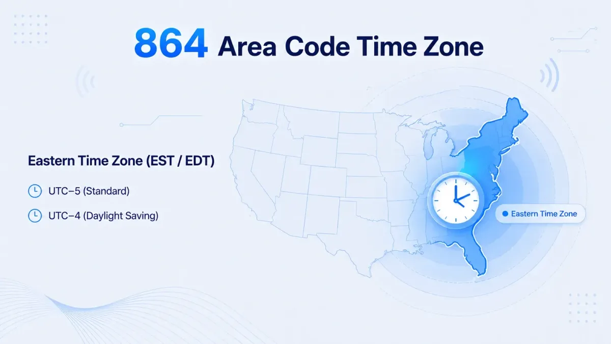 864 area code time zone — Eastern Time Zone (EST/EDT) covering Upstate South Carolina