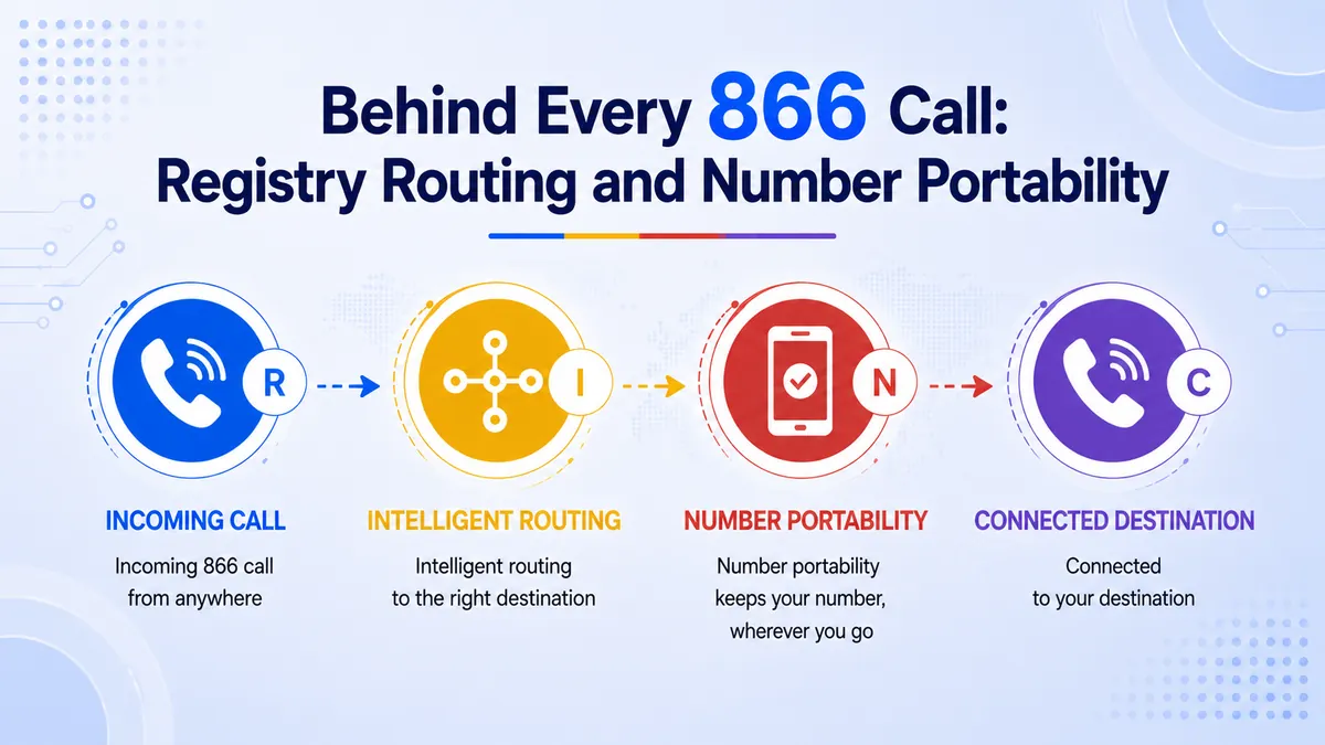 How an 866 toll-free call routes — carrier query, Somos registry lookup, and delivery to any device