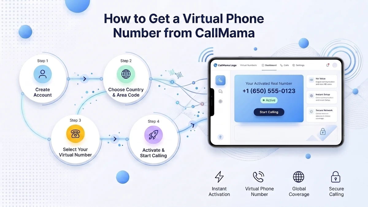 How to get a virtual 870 phone number from CallMama — create an account, choose your country and area code, and activate instantly